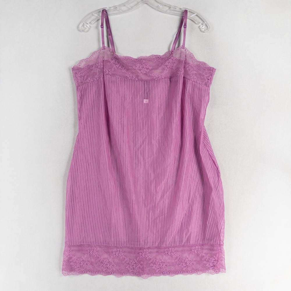 Adore Me Negligee Chemise Nightgown Women 3X Lilac Purple Lace Trim Sheer Stripe